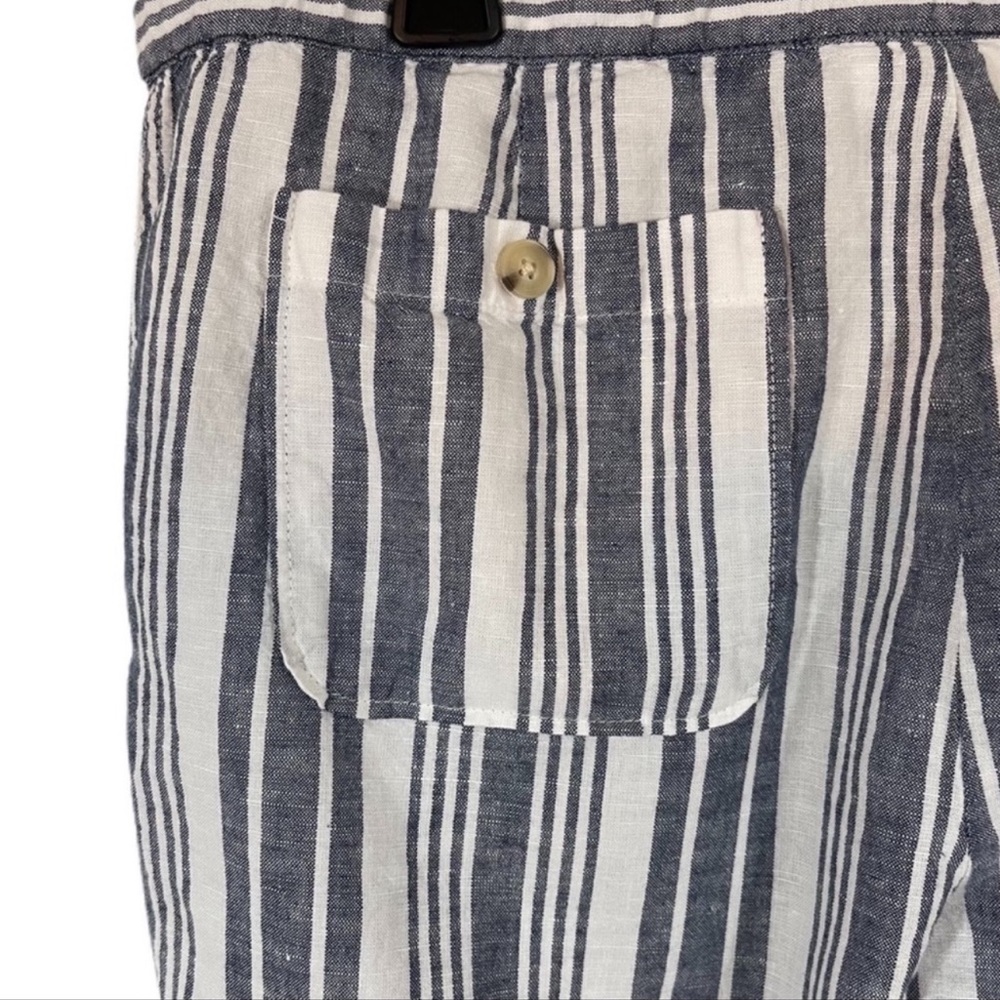 Liz Claiborne Striped Linen Blend Beach Pants M White Navy Drawstring Waist - Picture 8 of 11